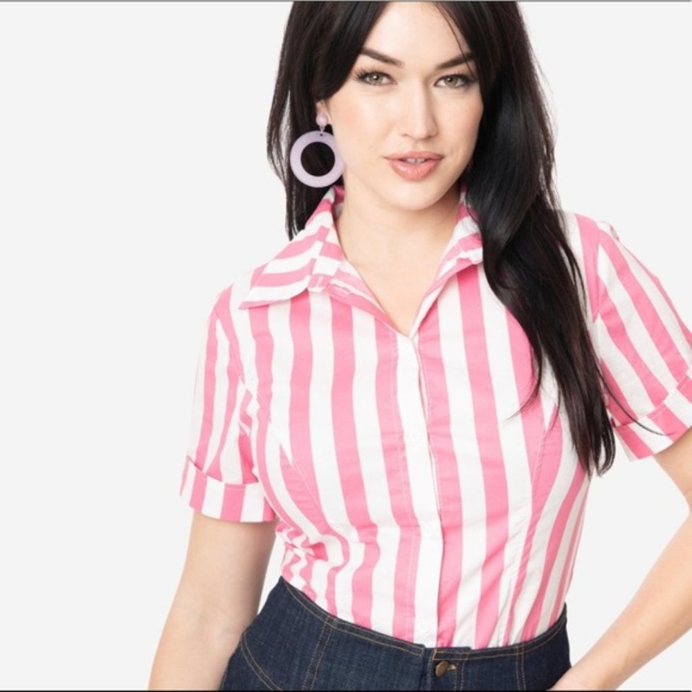 Unique Vintage Pink & White Top